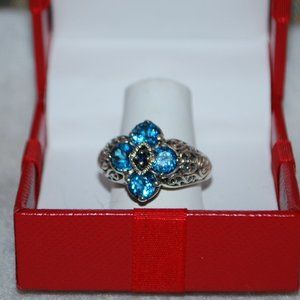 Sterling Silver Topaz & Sapphire Ring (MATCHING NECKLACE IN SEPARATE LISTING)